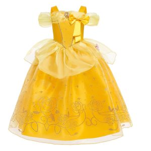 Movie & TV Theme Costumes |   Sleeping Beauty Beauty and the Beast Princess Belle Dress Cloak Flower Girl Dress Girls’ Movie Cosplay Cosplay Costume Party Yellow Pink Children’s Day Masquerade Wedding Wedding Guest Dress Yellow Cosplay & Costumes Movie & TV Theme Costumes