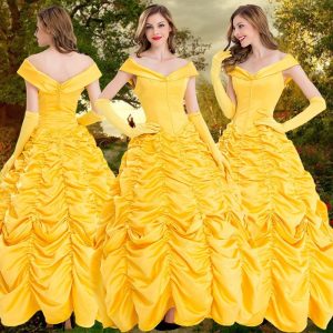 Movie & TV Theme Costumes |   Sleeping Beauty Beauty and the Beast Princess Belle Flower Girl Dress Tulle Dresses Women’s Movie Cosplay Cosplay Costume Party Yellow Halloween Carnival Dress Gloves Yellow Cosplay & Costumes Movie & TV Theme Costumes