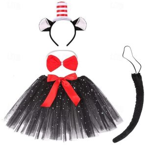 Movie & TV Theme Costumes |   The Cat in the Hat Cat Skirt Cosplay Costume Headband Girls’ Movie Cosplay Cosplay Halloween RedYellow Red Halloween Carnival Masquerade Skirt Headband Tie RedYellow Cosplay & Costumes Movie & TV Theme Costumes