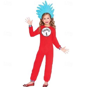 Movie & TV Theme Costumes |   The Cat in the Hat Thing One Thing Two Headwear One-Piece Boys Girls’ Movie Cosplay Cosplay Halloween RedYellow Red Halloween Carnival Masquerade Leotard / Onesie Red Cosplay & Costumes Movie & TV Theme Costumes