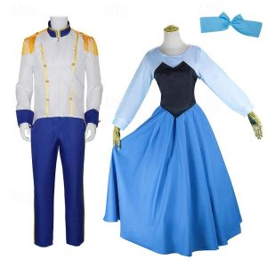 Movie & TV Theme Costumes |   The Little Mermaid Ariel Princess Prince Eric Cosplay Costume Couples Costumes Couple’s Men’s Women’s Movie Cosplay Cosplay Costume Blue Halloween Carnival Masquerade Top Dress Pants Blue Cosplay & Costumes Blue