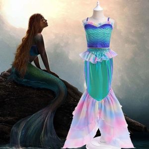 Movie & TV Theme Costumes |   The Little Mermaid Princess Ariel Swimwear 2 Pieces Swimsuits Girls’ Movie Cosplay Blue & Pink Halloween Carnival Children’s Day Top Dress Blue & Pink Cosplay & Costumes Blue & Pink