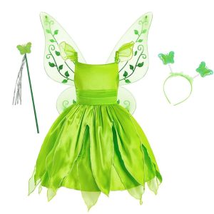 Movie & TV Theme Costumes |   Tinker Bell Fairytale Princess Tiana Flower Girl Dress Theme Party Costume Accessories Set Girls’ Movie Cosplay Halloween Green Dress Halloween Carnival Masquerade Organza World Book Day Costumes Green Cosplay & Costumes Green