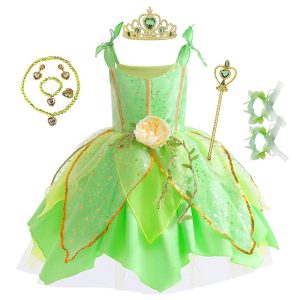 Movie & TV Theme Costumes |   Tinker Bell Princess Fairytale Flower Girl Dress Princess Cosplay Jewelry Accessories Tulle Dresses Girls’ Movie Cosplay Sweet Green Halloween Carnival Children’s Day Wedding Wedding Guest Bracelet Green Cosplay & Costumes Green