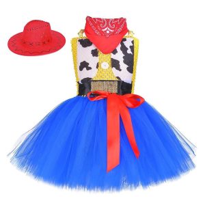 Movie & TV Theme Costumes |   Toy Story Princess Woody Buzz Lightyear Dress Flower Girl Dress Tulle Dresses Girls’ Movie Cosplay Cosplay Red Blue Green Children’s Day Masquerade Dress Blue Cosplay & Costumes Blue