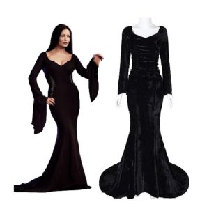 Movie & TV Theme Costumes |   Wednesday Addams Addams family Morticia Addams Dress Women’s Movie Cosplay Fashion Black Masquerade Dress Black Cosplay & Costumes Black