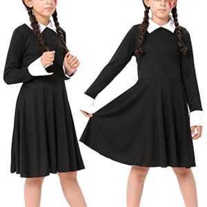 Movie & TV Theme Costumes |   Wednesday Addams Addams family Wednesday Dress Women’s Girls’ Movie Cosplay Cosplay Black dress School Uniform Dress Masquerade Polyester World Book Day Costumes Black dress Cosplay & Costumes Black dress