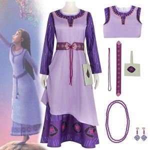 Movie & TV Theme Costumes |   Wish Princess Asha Dress Cosplay Costume Outfits Women’s Girls’ Movie Cosplay Cute Purple Halloween Carnival Children’s Day Dress Belt Bag Purple Cosplay & Costumes Movie & TV Theme Costumes