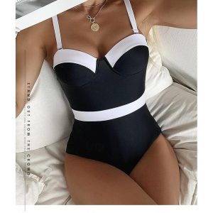 Swimwear & Beachwear |   1 pcs Swimwear One-Piece Swimsuits Retro Vintage 1950s Women’s Patchwork Polyester Black Blue One-piece Swimswuit Black Cosplay & Costumes Black