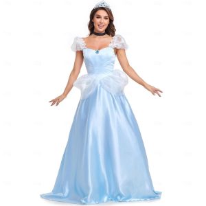 Swimwear & Beachwear |   Cinderella Fairytale Princess Cosplay Costume Outfits Costume Women’s Movie Cosplay Cosplay Halloween Sky Blue Halloween Carnival Masquerade Dress Crown Sky Blue Cosplay & Costumes Sky Blue