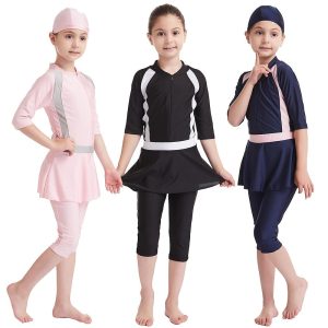 Swimwear & Beachwear |   Girls’ Swimwear Swimsuits Religious Saudi Arabic Arabian Muslim Ramadan Kid’s Leotard / Onesie Skirt Headpiece Black Cosplay & Costumes Black