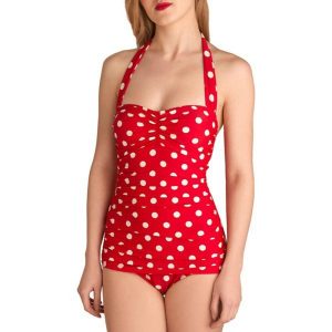 Swimwear & Beachwear |   Polka Dots Retro Vintage 1950s Swimwear Swimsuit Halter One-Piece Women’s Carnival Holiday Beach Swimming Leotard / Onesie Summer Red & White Cosplay & Costumes Red White