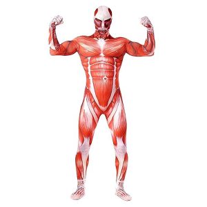 Zentai Suits |   Eren Yeager Cosplay Costume Skin Suit Bodysuits Men’s  Muscle Suits Scary Costume Onesie Zentai Catsuit Carnival Halloween Red Cosplay & Costumes Red