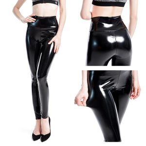 Zentai Suits |   Sexy 1980s High Waisted Shiny Latex Patent Leggings PU Leather Pencil Pants Women’s Masquerade Party Pants Black Cosplay & Costumes Black