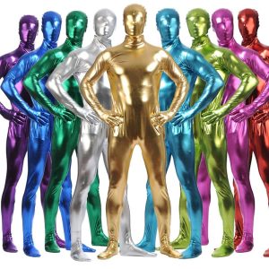 Zentai Suits |   Shiny Zentai Suits Catsuit Skin Suit Adults’ Spandex Latex Cosplay Costumes Sex Men’s Women’s Solid Colored Halloween / Leotard / Onesie / Leotard / Onesie / High Elasticity Silver Cosplay & Costumes Silver