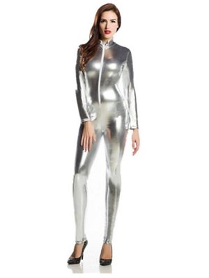 Zentai Suits |   Shiny Zentai Suits Catsuit Skin Suit Adults’ Spandex Latex Cosplay Costumes Sex Men’s Women’s Solid Colored Halloween Masquerade Silver Cosplay & Costumes Silver