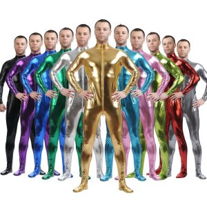 Zentai Suits |   Shiny Zentai Suits Skin Suit Adults’ Spandex Latex Cosplay Costumes Sex Men’s Women’s Solid Colored Halloween Golden Cosplay & Costumes Golden