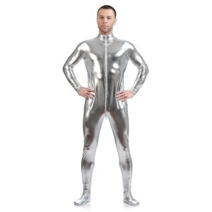 Zentai Suits |   Shiny Zentai Suits Skin Suit Adults’ Spandex Latex Cosplay Costumes Sex Men’s Women’s Solid Colored Halloween / Leotard / Onesie / Leotard / Onesie / High Elasticity Silver Cosplay & Costumes Silver