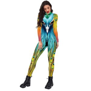 Zentai Suits |   Zentai Suits Peacock Adults’ Cosplay Costumes Cosplay Women’s Graphic Halloween Carnival Masquerade Blue Cosplay & Costumes Blue