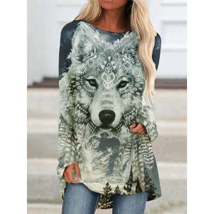 Ethnic & Cultural Costumes |   Wolf Masquerade T-shirt Women’s Christmas Christmas Carnival Masquerade Adults’ Christmas Vacation Polyester Top Gray Cosplay & Costumes Ethnic & Cultural Costumes