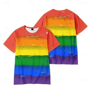 Everyday Cosplay Anime Hoodies & T-Shirts |   Pride Parade LGBT Pride Gay Pride Rainbow Flag T-shirt Cartoon Manga Rainbow Harajuku Graphic Kawaii For Couple’s Men’s Women’s Adults’ Masquerade Back To School 3D Print Pride Parade Pride Month Yellow Cosplay & Costumes Everyday Cosplay Anime Hoodies & T-Shirts