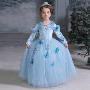 Movie & TV Theme Costumes |   Cinderella Fairytale Princess Dress Flower Girl Dress Girls’ Movie Cosplay A-Line Slip Christmas Blue Blue Dress World Book Day Costumes Blue Cosplay & Costumes Blue