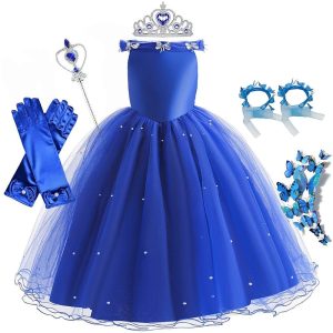 Movie & TV Theme Costumes |   Cinderella Fairytale Princess Flower Girl Dress Theme Party Costume Tulle Dresses Girls’ Movie Cosplay Blue (With Accessories) Dress Halloween Carnival Masquerade World Book Day Costumes Blue (With Accessories) Cosplay & Costumes Blue (With Accessories)