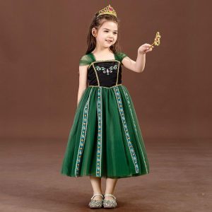 Movie & TV Theme Costumes |   Frozen Fairytale Princess Anna Flower Girl Dress Theme Party Costume Tulle Dresses Girls’ Movie Cosplay Active Sweet Green Wedding Wedding Guest Dress Green Cosplay & Costumes Green