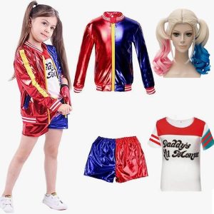 Movie & TV Theme Costumes |   Super Heroes Harley Quinn Suicide Squad Cosplay Costume Outfits Girls‘ Movie Cosplay Cosplay Halloween Red Coat Pants T-shirt Halloween Masquerade Polyester With Wig Red Cosplay & Costumes Movie & TV Theme Costumes