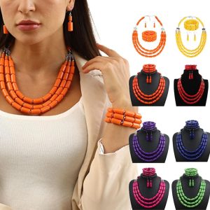 Costumes Jewelry |   Bead Necklace Bracelet Earings 3 Pcs Retro Vintage 1980s Disco Art Deco Accessories for Women Orange Cosplay & Costumes Costumes Jewelry