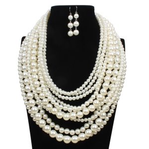 Costumes Jewelry |   Earrings Pearl Necklace 2 Pcs Flapper Accessories Retro Vintage 1920s Alloy For The Great Gatsby Cosplay Women’s Costume Jewelry Fashion Jewelry Beige Cosplay & Costumes Beige