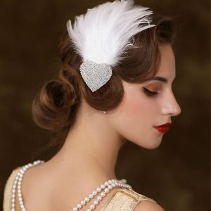 Costumes Jewelry |   Hair Clip Hair Pin Flapper Headband Headwear Retro Vintage Roaring 20s 1920s Feather For The Great Gatsby Flapper Girl Cosplay Halloween Carnival Women’s Costume Jewelry Fashion Jewelry White Cosplay & Costumes Costumes Jewelry