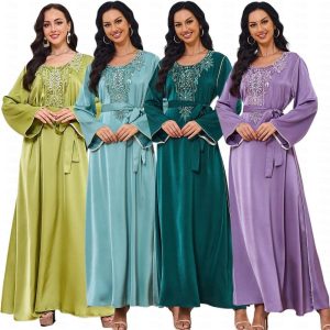 Ethnic & Cultural Costumes |   Women’s Dress Abaya Kaftan Dress Dubai Islamic Arabic Arabian Muslim Ramadan Solid Color Adults’ Dress Malachite Green Cosplay & Costumes Ethnic & Cultural Costumes