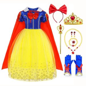 Halloween & Carnival Costumes |   Frozen Snow White Fairytale Princess Flower Girl Dress Theme Party Costume Tulle Dresses Girls’ Movie Cosplay Yellow (With Accessories) Dress Accessory Set Halloween Carnival World Book Day Costumes Yellow (With Accessories) Cosplay & Costumes Halloween & Carnival Costumes