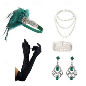 Costumes Jewelry |   Head Jewelry Necklace Earrings Bracelet Flapper Headband Headwear Retro Vintage Roaring 20s 1920s Alloy For The Great Gatsby Flapper Girl Cosplay Halloween Carnival Women’s Costume Jewelry Fashion Green Cosplay & Costumes Costumes Jewelry