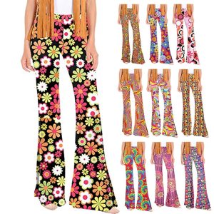 Historical & Vintage Costumes |   Retro Vintage Boho 1970s Disco Trousers Bell Bottom Pants Wide Leg Pants Yoga Pants Hippie Women’s Pants Black Cosplay & Costumes Black