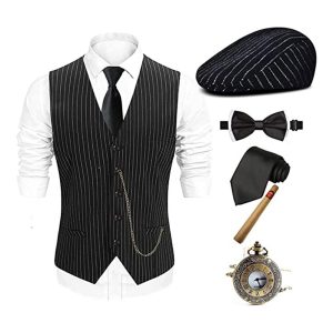 Historical & Vintage Costumes |   The Great Gatsby Gentleman Gangster Retro Vintage Roaring 20s 1920s Outfits Vest Panama Hat Accesories Set Men’s Costume Vintage Cosplay Prom Festival Cravat Christmas Black Cosplay & Costumes Black