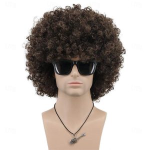 Halloween & Carnival Costumes |   Adult Unisex 60s 70s 80s Short Golden Curly Afro Synthetic Disco Rocker Hippies Hair California Halloween Cosplay Anime Costume Wig A1 Cosplay & Costumes A1