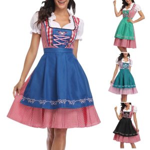 Halloween & Carnival Costumes |   Carnival Oktoberfest Beer Costume Dress Dirndl Trachtenkleider Oktoberfest / Beer Maid Bavarian German Munich Wiesn Women’s Traditional Style Cloth Dress Apron Black Cosplay & Costumes Black