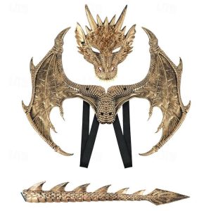 Halloween & Carnival Costumes |   Dragon Party / Evening Cosplay Costume Wings Mask Party Costume Boys Girls’ for Carnival Children’s Day Masquerade Party Halloween Masquerade Kid’s Golden Cosplay & Costumes Golden