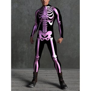 Halloween & Carnival Costumes |   Skeleton / Skull One Piece Scary Costume Cosplay Costume Bodysuits Full Body Catsuit Men’s Women’s for Halloween Masquerade Mardi Gras Party Halloween Adults’ Pink Cosplay & Costumes Halloween & Carnival Costumes