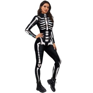 Halloween & Carnival Costumes |   Skeleton / Skull One Piece Scary Costume Cosplay Costume Party Costume Bodysuits Halloween Women’s for Halloween Carnival Masquerade Performance Party Adults’ Black Cosplay & Costumes Black