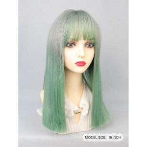 Halloween & Carnival Costumes |   Synthetic Wig Straight Bob Neat Bang Wig 16 inch Lake Green / Grass Green Synthetic Hair Women’s Green Lake Green | Grass Green Cosplay & Costumes Halloween & Carnival Costumes