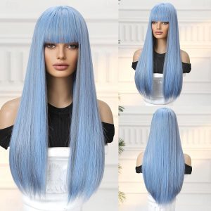 Halloween & Carnival Costumes |   Synthetic Wig Uniforms Career Costumes Princess Straight kinky Straight Middle Part Layered Haircut Machine Made Wig 26 inch Azure Synthetic Hair Women’s Cosplay Party Fashion Blue Azure Cosplay & Costumes Azure