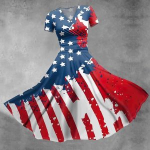 Halloween & Carnival Costumes |   USA Flag Cosplay Swing Dress Flare Dress Women’s for Carnival Independence Day / the Fourth of July July 4 Adults’ 5 Cosplay & Costumes 5