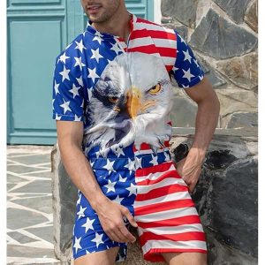 Halloween & Carnival Costumes |   USA Flag Funny Overalls Romper American Flag USA Flag Men’s for Carnival Independence Day / the Fourth of July July 4 Party Vacation Beach Adults’ Blue Red 4 Cosplay & Costumes Blue Red 4