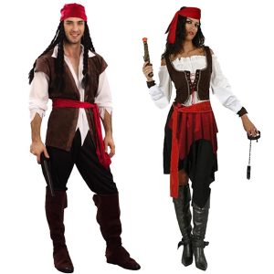 Movie & TV Theme Costumes |   Pirates of the Caribbean Pirates of the Caribbean Outfits Costume Couple’s Men’s Women’s Movie Cosplay Cosplay Costume Party Brown Masquerade Vest Top Skirt Brown Cosplay & Costumes Brown