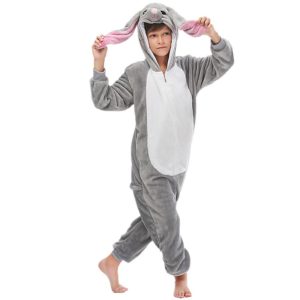 Kigurumi Pajamas |   Kid’s Kigurumi Pajamas Nightwear Camouflage Rabbit Bunny Dog Plain Onesie Pajamas Funny Costume Flannelette Cosplay For Men and Women Christmas Animal Sleepwear Cartoon Gray Cosplay & Costumes Gray