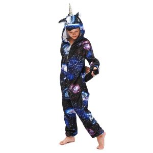 Kigurumi Pajamas |   Kid’s Kigurumi Pajamas Unicorn Flying Horse Galaxy Onesie Pajamas Flannel Fabric Cosplay For Boys and Girls Christmas Animal Sleepwear Cartoon Ink Blue Cosplay & Costumes Ink Blue