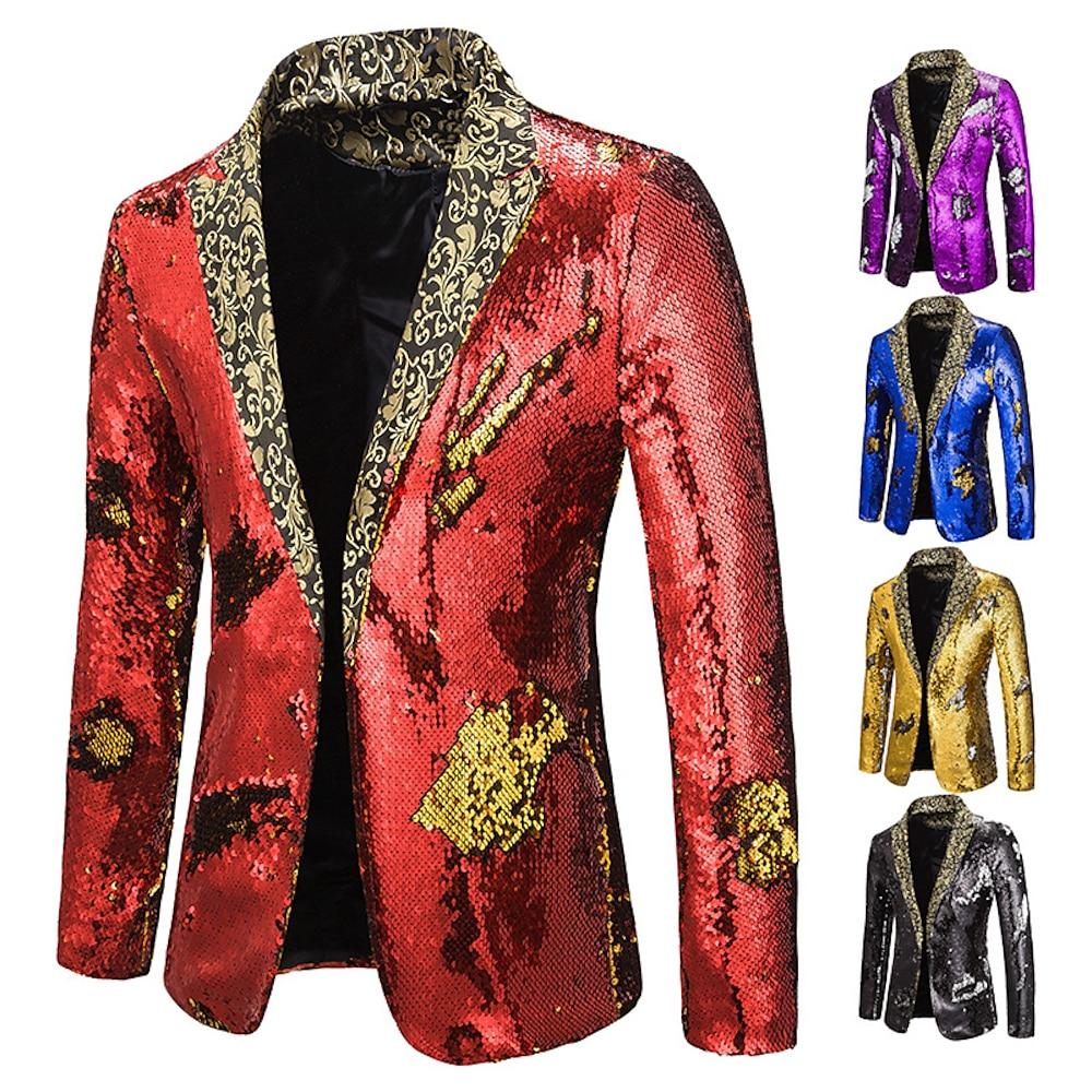 Historical & Vintage Costumes |   Disco 1980s Tuxedo Suits & Blazers Lapel Collar Blazer Christmas Suits Disco Men’s Sequins Sequin Turndown Halloween Party Halloween Club Adults’ Tuxedo Spring Fall Red Cosplay & Costumes Historical & Vintage Costumes